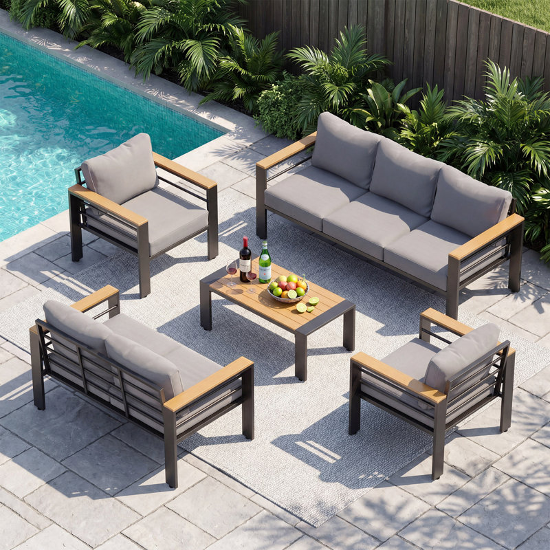 7-Person Aluminum Outdoor Patio Modular Seating Group With Removable Cushions