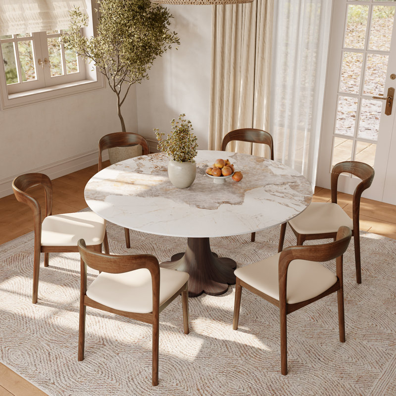 Difranco rond de forme florale avec chaises de salle à manger en bois massif de qualité supérieure 2/4/6