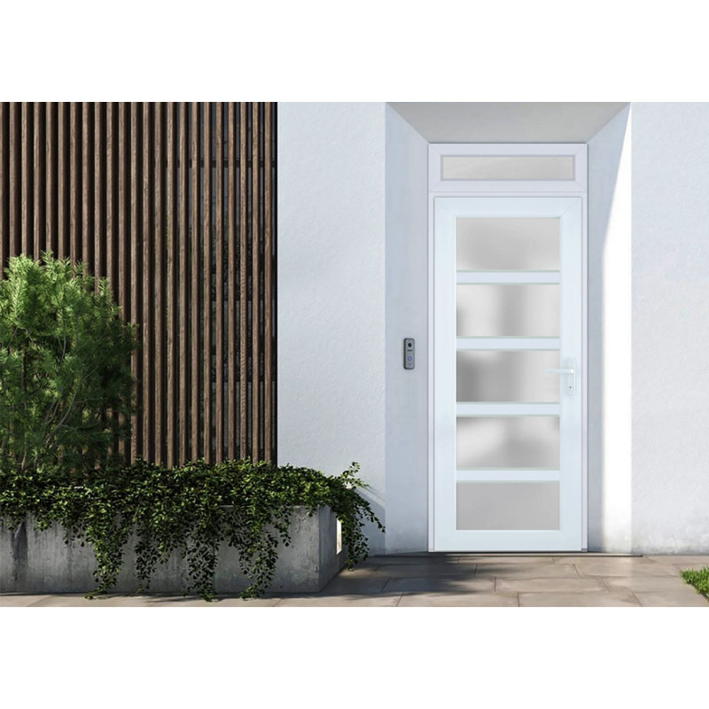 Façade extérieure avant porte en verre givré Fibre de verre givré / Manux 8002 Soie blanche / Dessus extérieur Fenêtre / Bureau Portes d'entrée commerciales et résidentielles Garage de patio - l 30 po x H 80 + 14 po - Gauche à l'intérieur