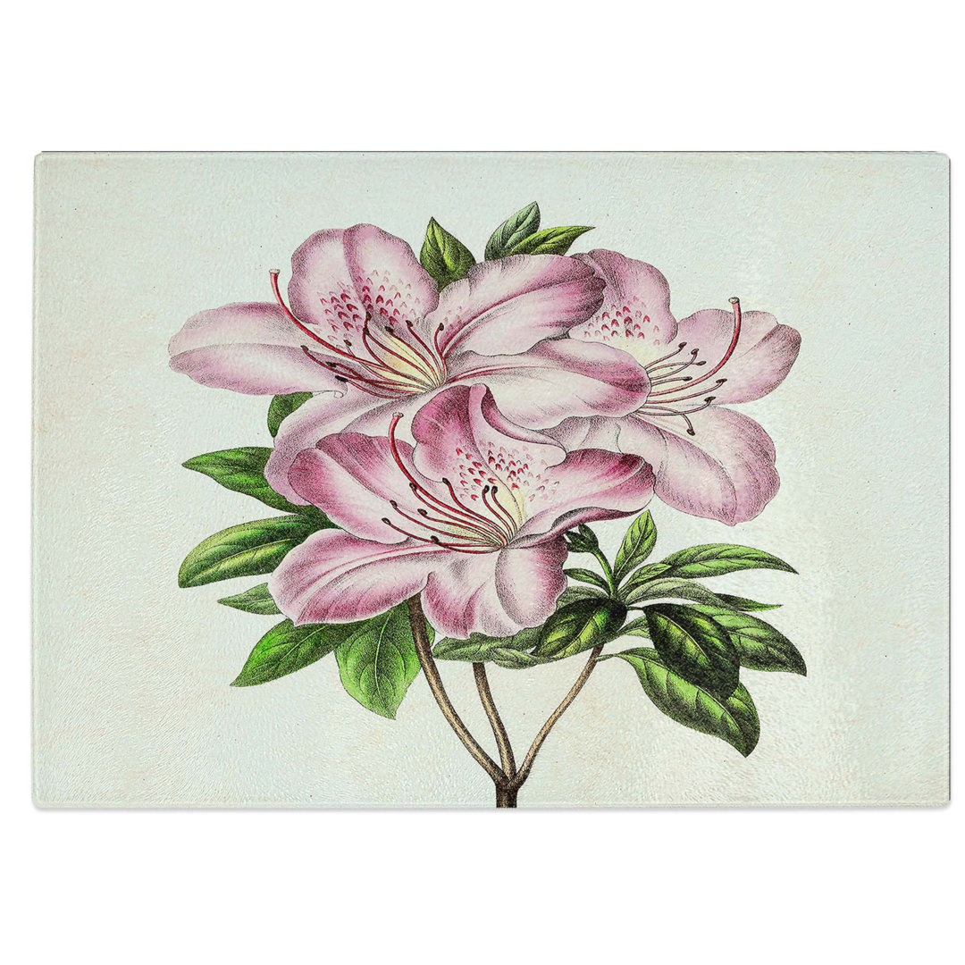 Glass Illustration of Pale Pink Azaleas Chopping Board