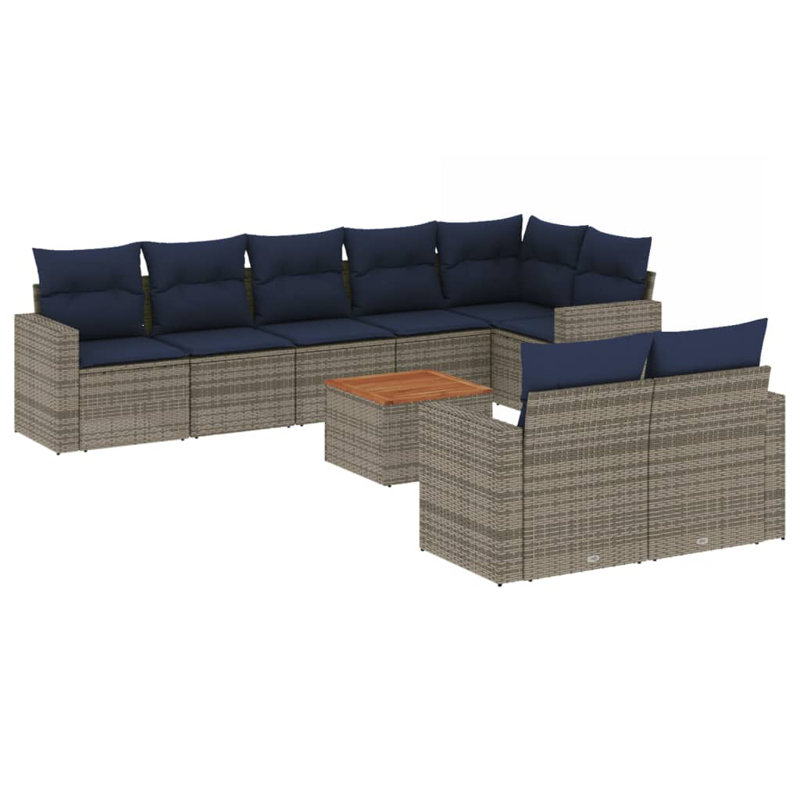 Ensemble de canapé de patio 9 pièces avec coussins en rotin de polyester, Gris, Marine