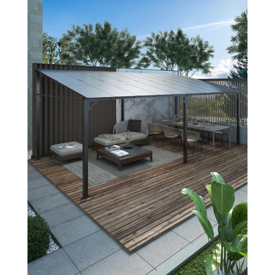 Pavillon de jardin mural 12 po x 20 pi, toit en polycarbonate de 6 mm et cadre en aluminium
