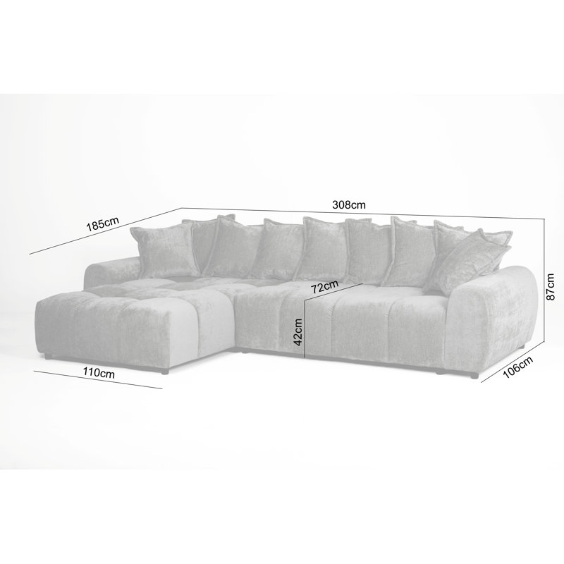Fabric Corner Sectional, Left Hand Facing, Grey