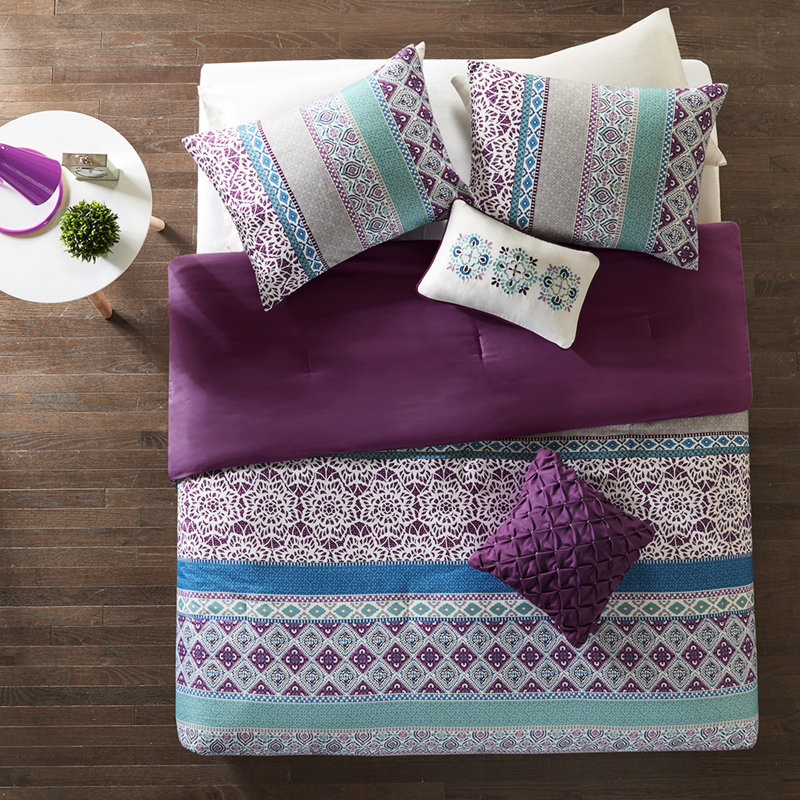 Literie pour chambre double Global - microfibre douce, 2 taies décoratives, coussins décoratifs, housse de couette mauve