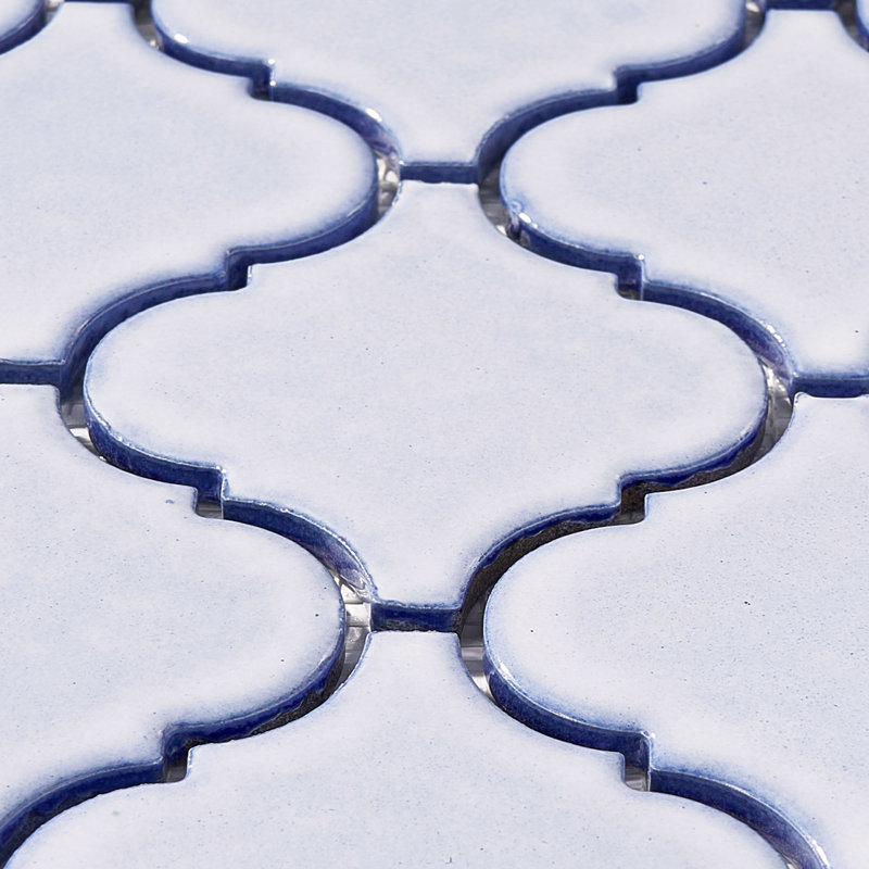 3.3" x 3.4" Porcelain Arabesque Mosaic Floor Use Tile, Light Blue