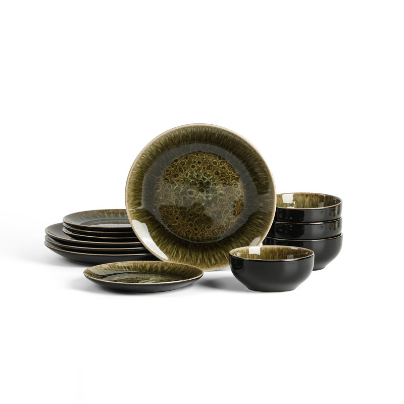 Stone Lain Riley 12-Piece Dinnerware Set Stoneware, Black