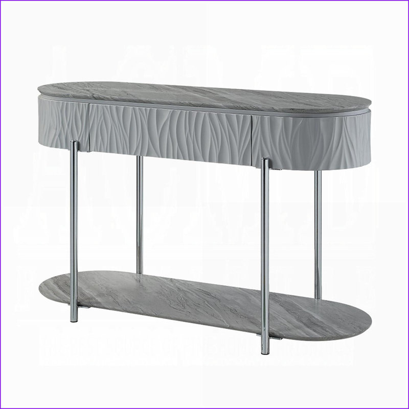 Table basse haute brillance grise avec pieds chromés - Rangement encastré pour le salon