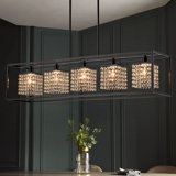 Lumaze 5 - Light Dimmable Kitchen Island Square / Rectangle Chandelier with Crystal Accents