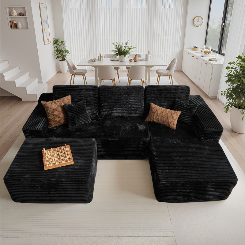 Seren Boneless 106" Modular L-shaped Sectional Sofa With Ottoman, No-assembly Cloud Couch, Boneless Design For Modern Living
