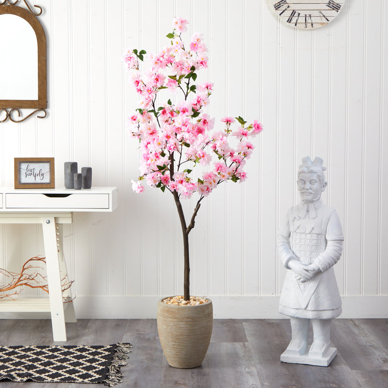 66'' Faux Cherry Blossom Tree in Clay Planter