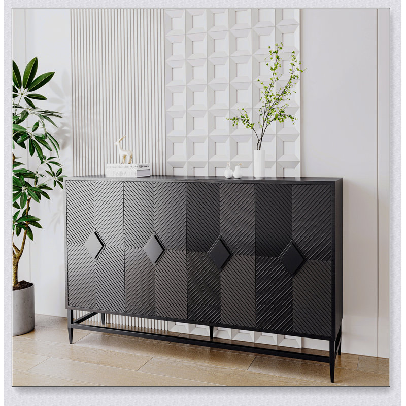 Buffet décoratif en bois laqué noir à 4 portes Accent