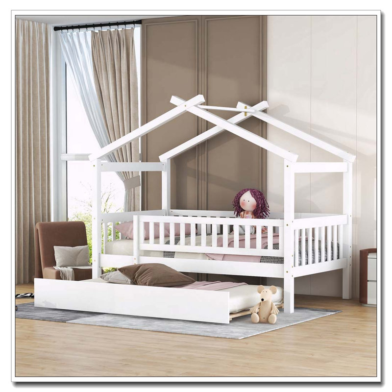 Lit gigogne en bois, Lit simple, Blanc