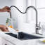 Robinet de cuisine rétractable à poignée simple avec plaque de pont, poignées et conduites d'alimentation-61413918