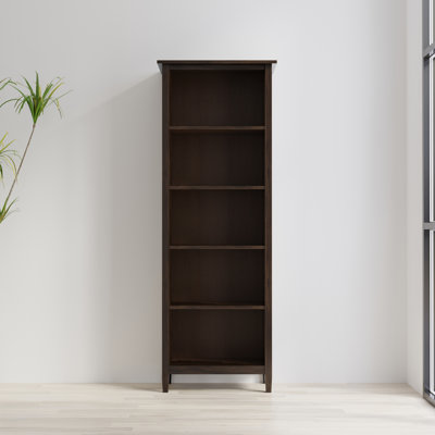 Warm Shaker 5 Shelf Bookcase with Adjustable and Fixed Shelves, Handcrafted Solid Wood with Tobacco Brown Stain