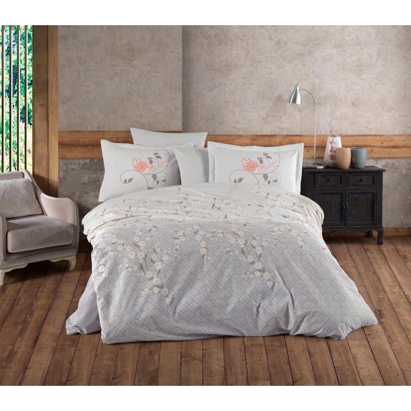 100% Cotton Poplin Double Quilt Cover Set, Grey | Includes Duvet Cover (78.7 x 86.6 in), Flat Sheet (94.5 x 102.4 in), 2 Pillowcases (19.7 x 27.6 in) | Machine Washable, Durable & Soft, Elegant Design