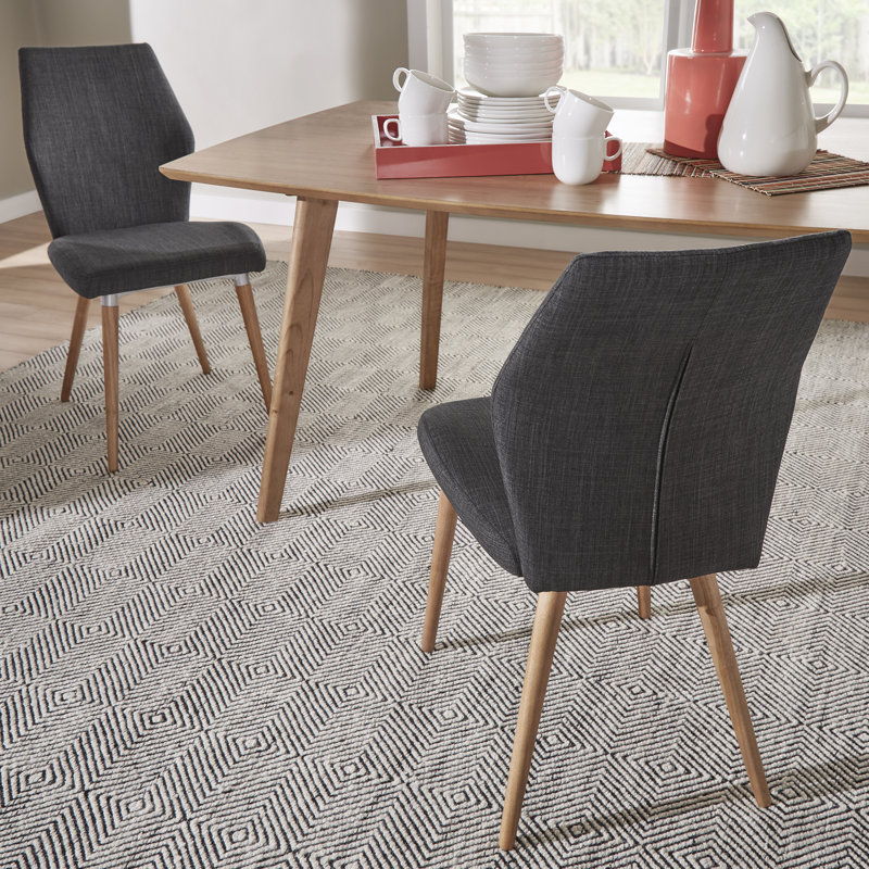 Jaeya 18.5'' H Linen Upholstered Side Chair, Dark Grey Linen, Light Oak