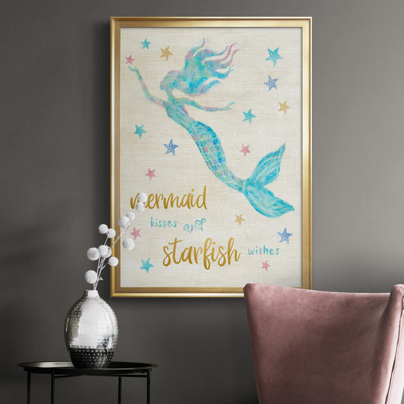 Mermaid Kisses - Peinture sur toile encadrée, H 30,5 po x l 42,5 po x P 1,5 po, Or