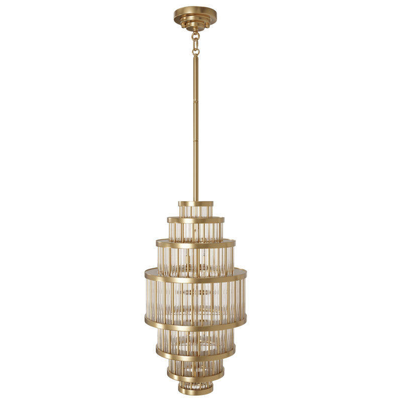 Waldorf Metal And Glass Rod Pendant, Brass, 13 Lights, 118" H x 12" W