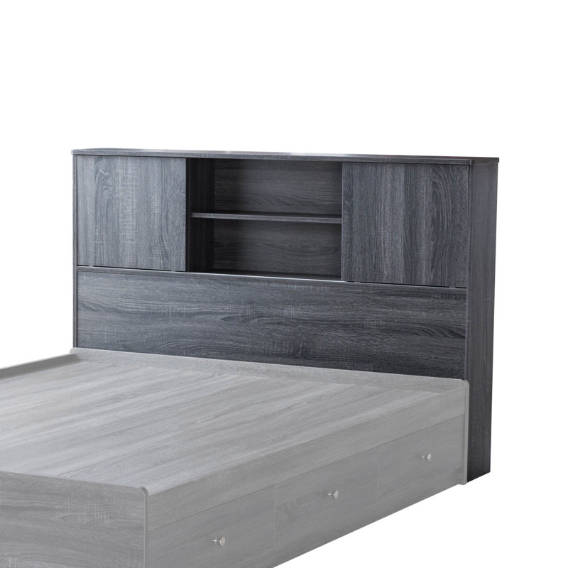 Twin Size Bookcase Headboard Stand Alone Two Sliding Doors Four Shelf Cubbies Spacer And Dust Panel Grey