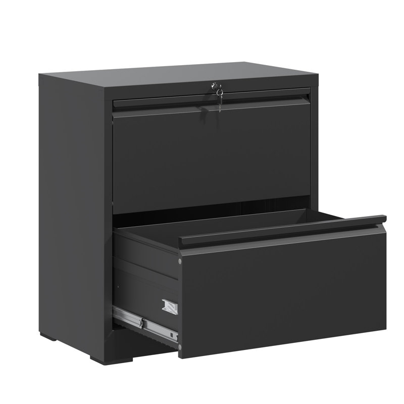 Classeur latéral en métal 2 tiroirs avec serrure, classement horizontal large pour dossiers suspendus lettre / légal / A4 / F4, noir | Idée de cadeau