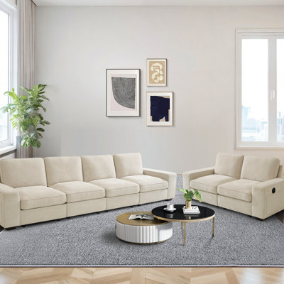 Avdullah 6 Seater Upholstered Living Room Sofa Set with Storage and USB Ports by Latitude Run