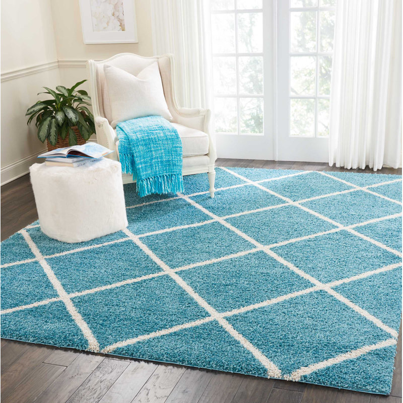 Tapis bleu à motif géométrique Thora, Rectangle 8 pi 2 po x 10 pi
