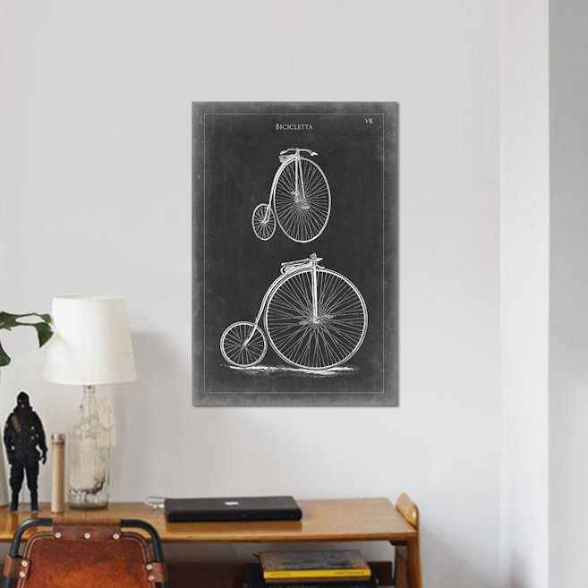 «Vintage Bicyclcles II», reproduction d'impression sur toile tendue, H 24 po x l 16 po x P 1 po, Papier d'art encadré noir