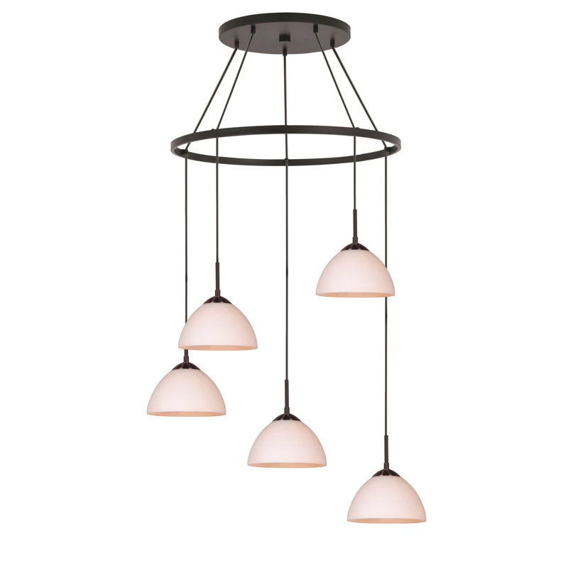Luminaire suspendu dôme 5 lumières grappe Espalda, Opale, Bronze moyen