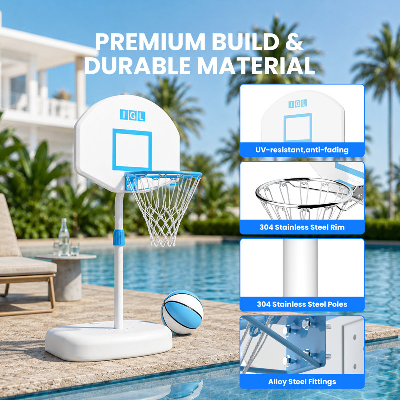 Panier de basketball de piscine moderne réglable de 28 po avec 2 balles de basketball pour les parties de piscine et les jeux dans la cour arrière