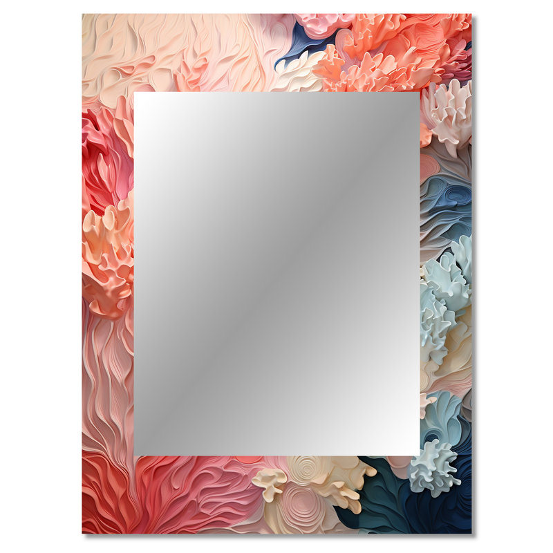 Collage corail rose et blanc - grand miroir corail, décoration murale miroir rose unique, impression d'art en métal