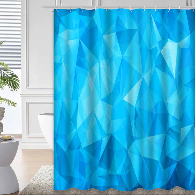 Rideau de douche triangulaire abstrait bleu tendance à 12 crochets, L 72 po x l 84 po