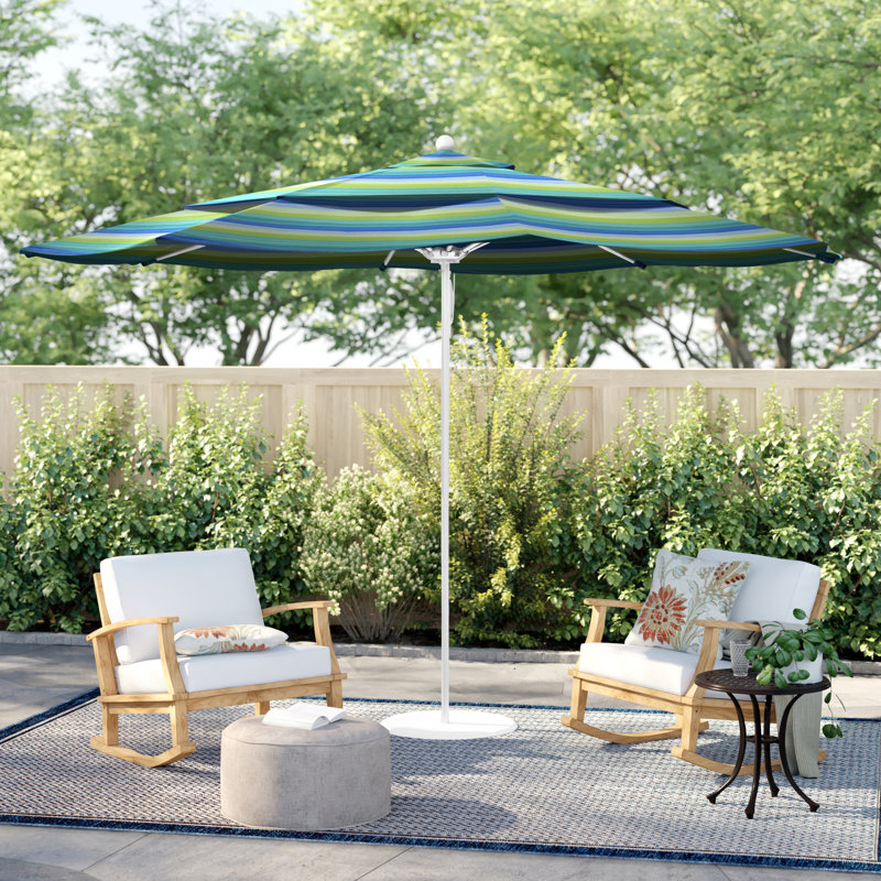 Parasol de marché 11 pi Silva, Sunbrella® bord de mer Séville rayé, Pierre noire