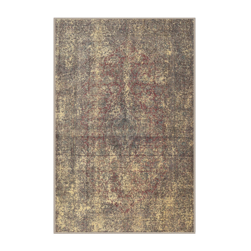 Tapis rouge / beige / gris, Rectangle 5 pi x 7 pi