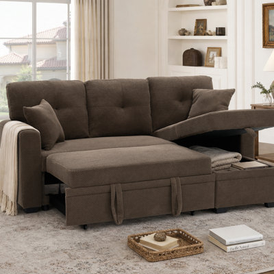 Sleeper Sofa, Sectional with Pull-Out Bed, Reversible Chaise, Storage Sectional,Small Space Solution, Convertible Sofa Bed, Living Room Furniture, L-Shaped Sofa