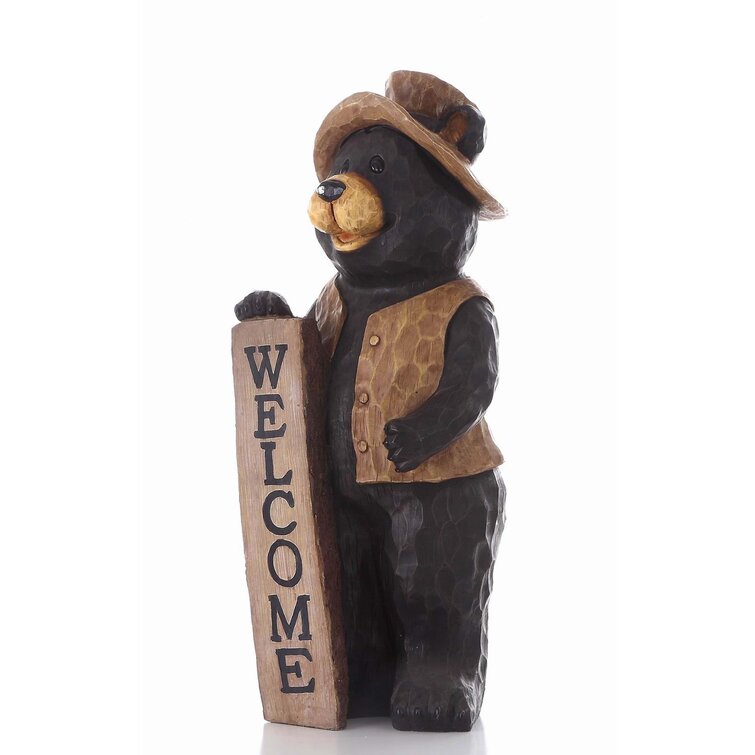 Black Bear Fishing Wearing Hat Holding Pole and Fish 4.5 Tall