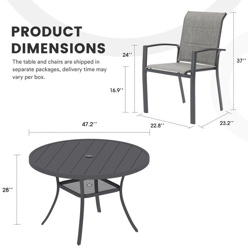 Dilia 6 - Person Steel Patio Dining Set Umbrella Hole Included Round Table, Gray/Gray