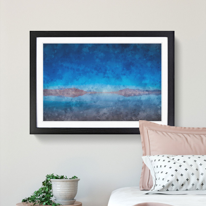 The Great Salt Lake In Utah - Single Picture Frame Painting on MDF, 24cm H x 33cm W x 2cm D, Black