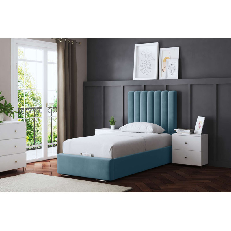  Panel Ottoman Bed with Headboard, Small Single (2'6), Blue