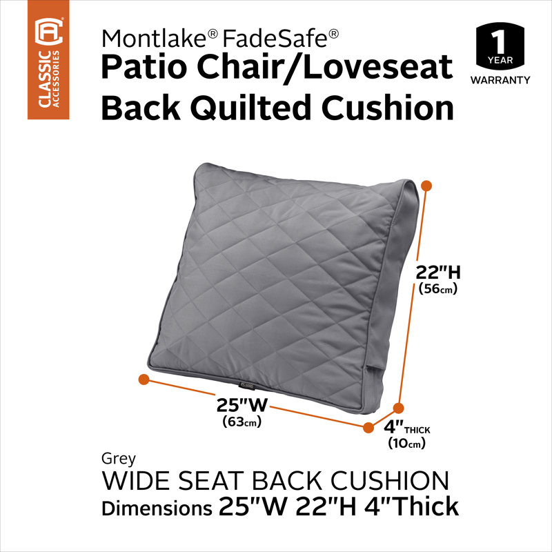 Montlake Outdoor Loveseat Back Cushion, 4" H x 25" W x 22" D, Gray