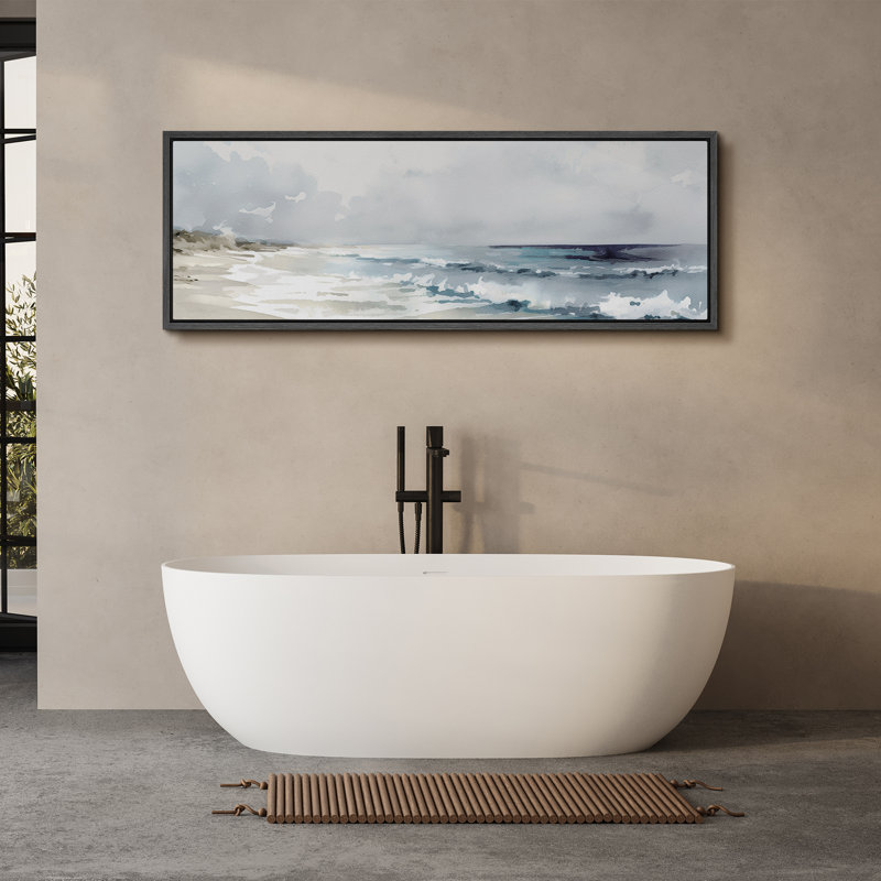 «Coastal Beach Serene Beach Watercolor Coastal Landscape», reproduction d'art sur toile, H 20 po x l 60 po, Noir
