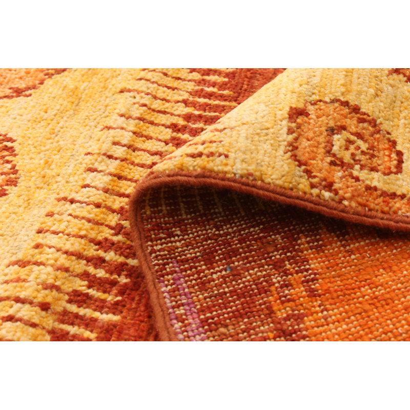 Tapis unique en laine noué à la main nouvel âge Shalimar orange de 5 pi 10 po x 11 pi 10 po