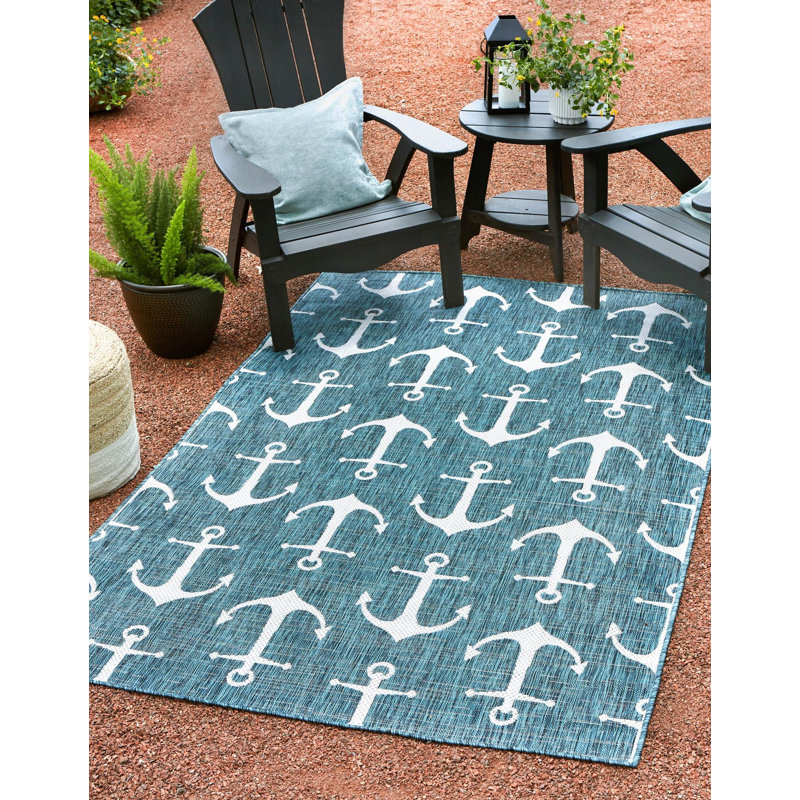 Tapis intérieur / extérieur bleu sarcelle / ivoire Glidden, Rectangle 3 pi 3 po x 5 pi 3 po