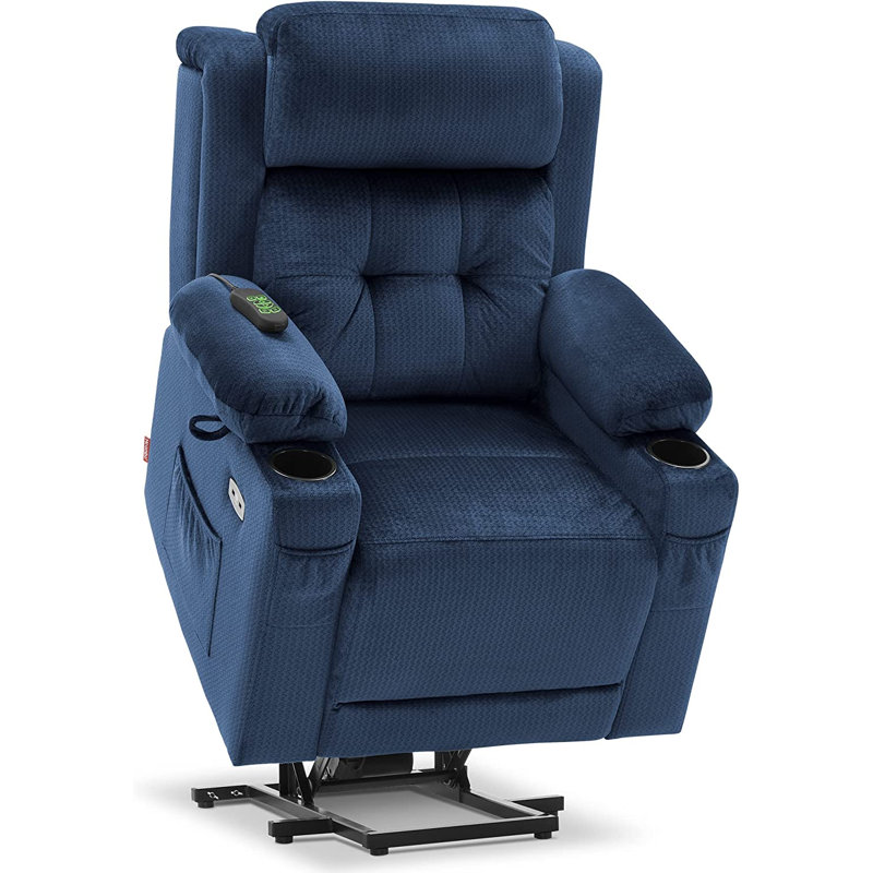 Lay Flat Dual Motor Power Lift Recliner Chair Sofa with Adjustable Headrest, Fabric, Navy Blue 100% Polyester
