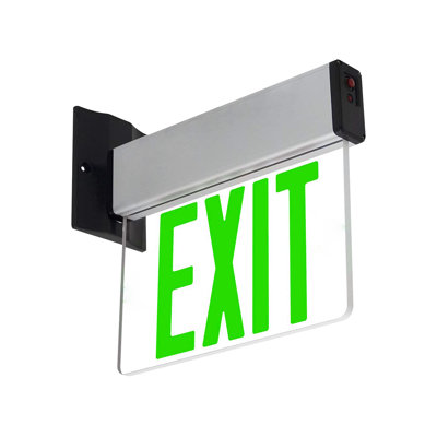  LED Edge-Lit Emergency Exit Sign with Green Letters, 120/277V, 90-Min Backup Battery, Dual-Sided Acrylic Panel, Damp Rated Exit Route Sign