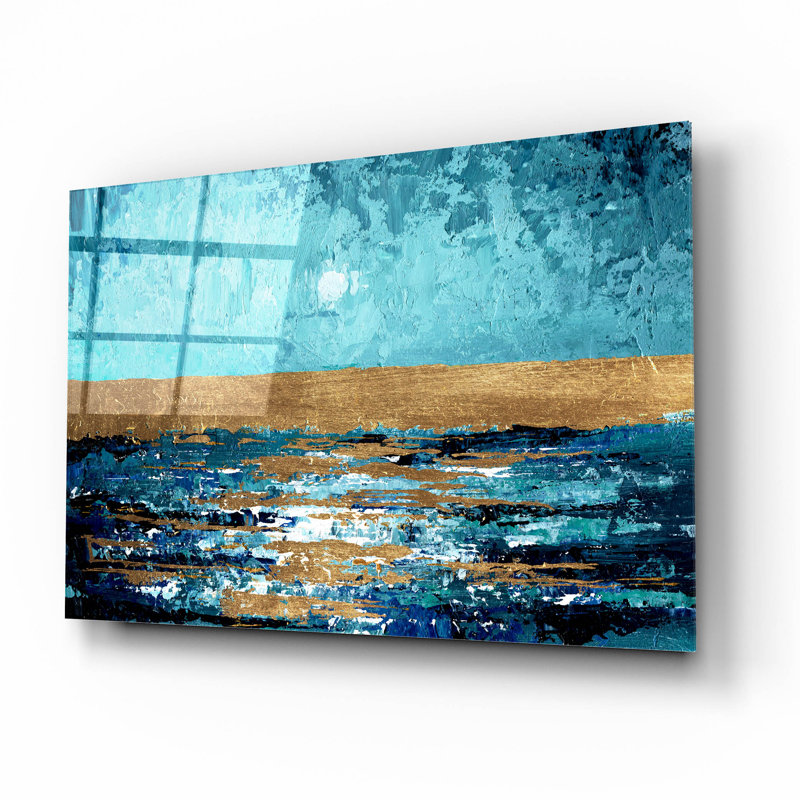 Art mural en verre épique «Blue Sunset» par Svetlana Aleynikova, 16 po x 12 po