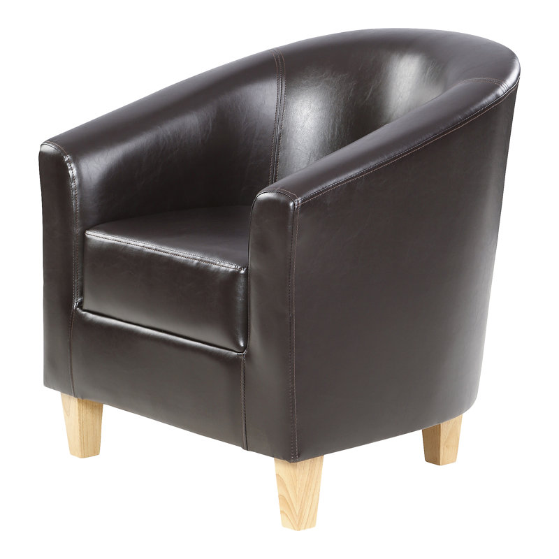 Brummett Faux Leather Barrel Chair, Black