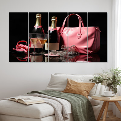 Pink And Black Fashion Bag Champagne I Fashion Wall Decor on Metal