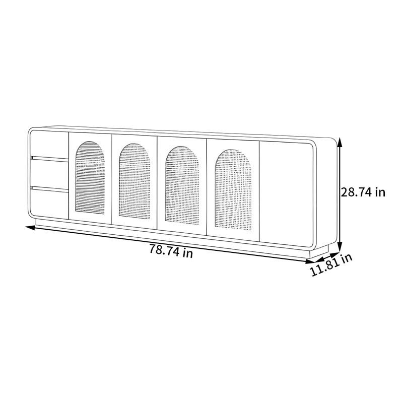 Buffet de rangement de style crème, H 28,74 po x l 78,74 po x P 11,81 po