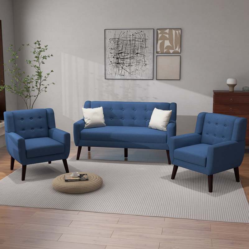 Jaqueze 3 Piece Sofa Set, Blue