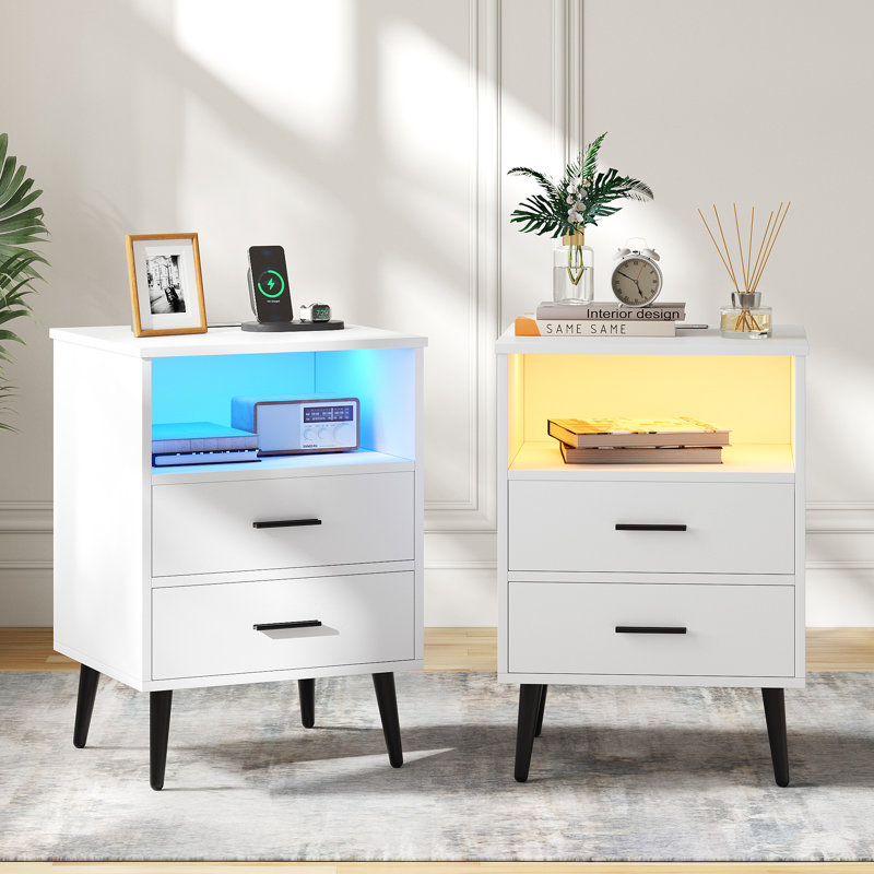 Boersma 45cm W Manufactured Wood Bedside Table, White